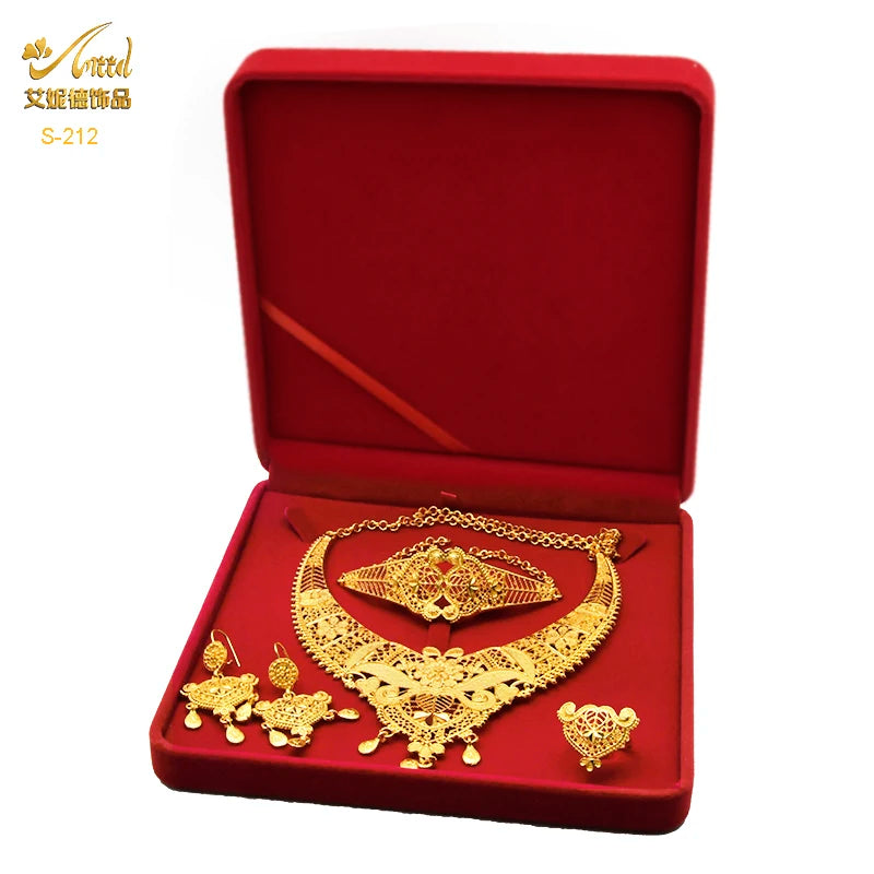 ANIID Dubai Plated Jewelry Set For Women Indian Earring and Necklace Nigeria Moroccan Bridal Accessorie Wedding Bracelet Gifts