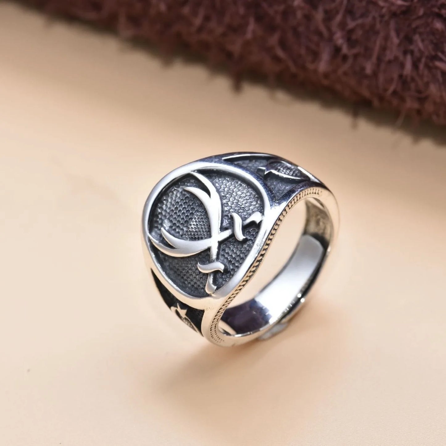 Vintage Arab Style Rings for Men Stainless Ethnic Arabic Calligraphy Ring - AMULET RING STORE