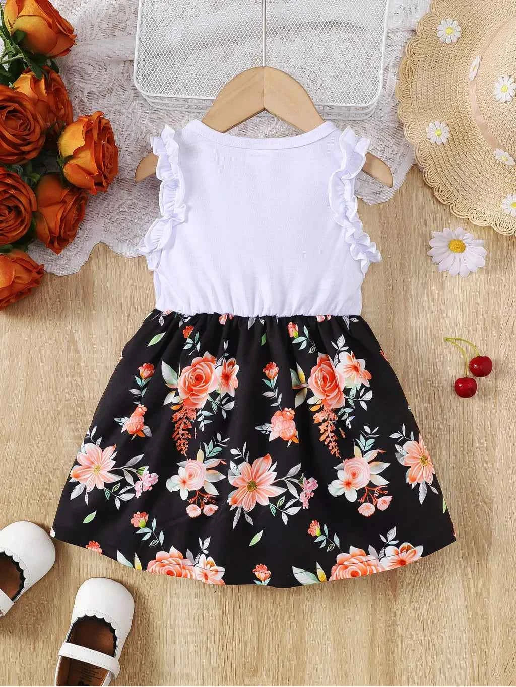 Baby Girl Summer Clothes Floral Print Sleeveless Dresses Pastoral Style Wedding Party Dress with Bow for Toddler Girl 0-3 Years - AMULET RING STORE