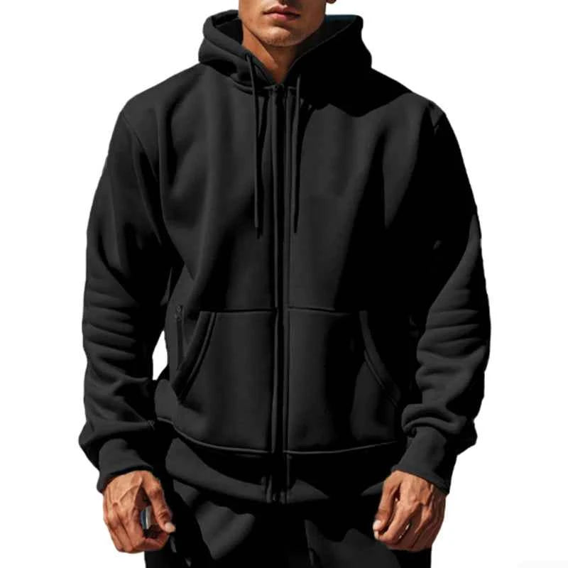 Men's Comfortable Thick Hooded Sweatshirt, Zipper Sports Shirt, Long Sleeved Sweatshirt, Autumn and Winter Season