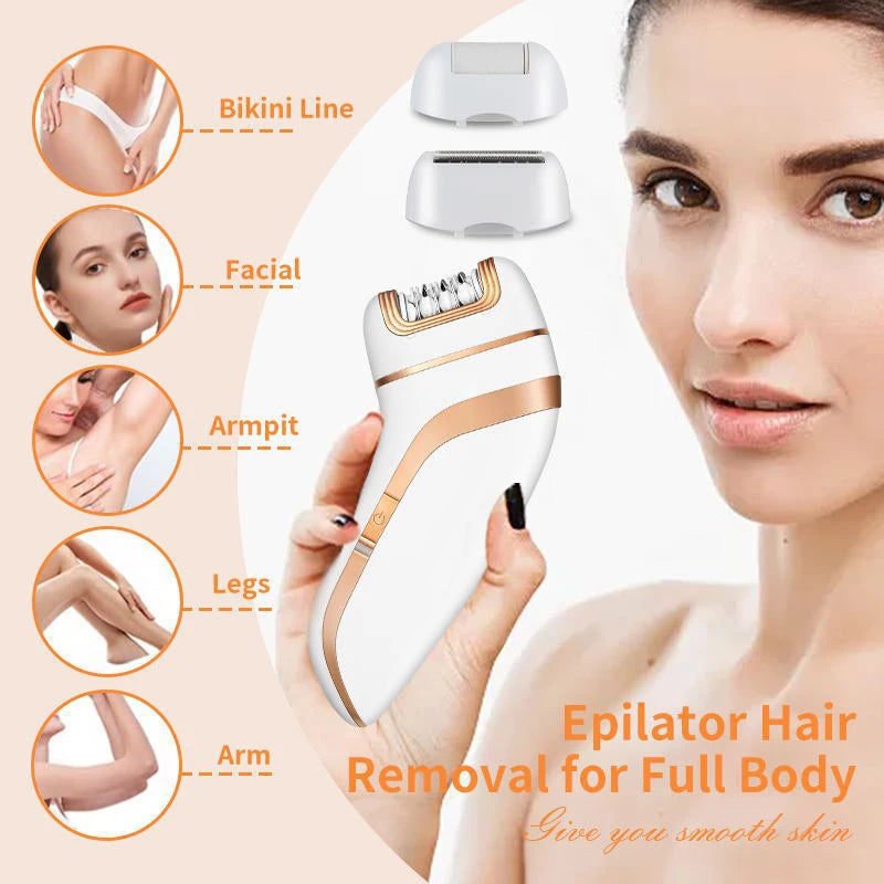 Original Kemei 3in1 Epilator Electric Epilator Facial Body Ladies Legs Bikini Legs Arms Underarm Epilator Rechargeable.