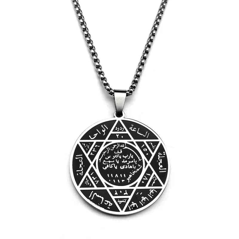 Solomon Seal Hexagram Star David Pendant Necklace for Women Men Stainless Steel Gold Color Arabic Protection Amulet Jewelry
