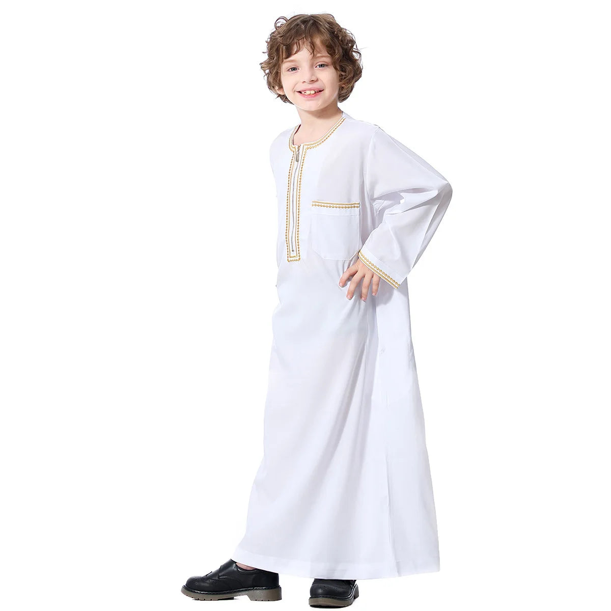 Small Size Muslim Man Clothing Islamic Muslim Arabic Men's Robe Long Sleeve Embroidered Stand Collar Arabian Thobe