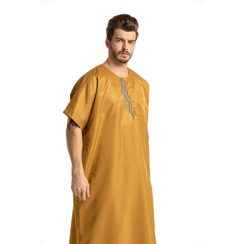 fashion muslim abayas for men embroidery round neck short sleeve full length arab fashion robes prayers clothing