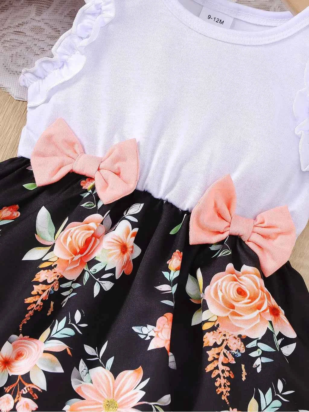 Baby Girl Summer Clothes Floral Print Sleeveless Dresses Pastoral Style Wedding Party Dress with Bow for Toddler Girl 0-3 Years - AMULET RING STORE