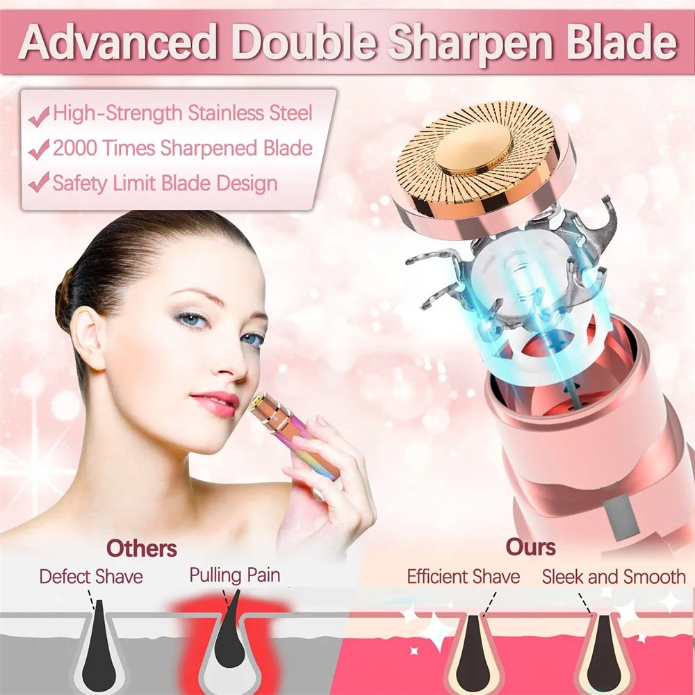 2 In1 Electric Eyebrow Trimmer Painless Eye Brow Mini Shaver Razors Portable Facial Hair Remover Women Built-in LED Light - AMULET RING STORE
