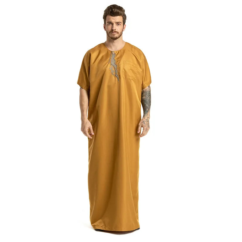 fashion muslim abayas for men embroidery round neck short sleeve full length arab fashion robes prayers clothing