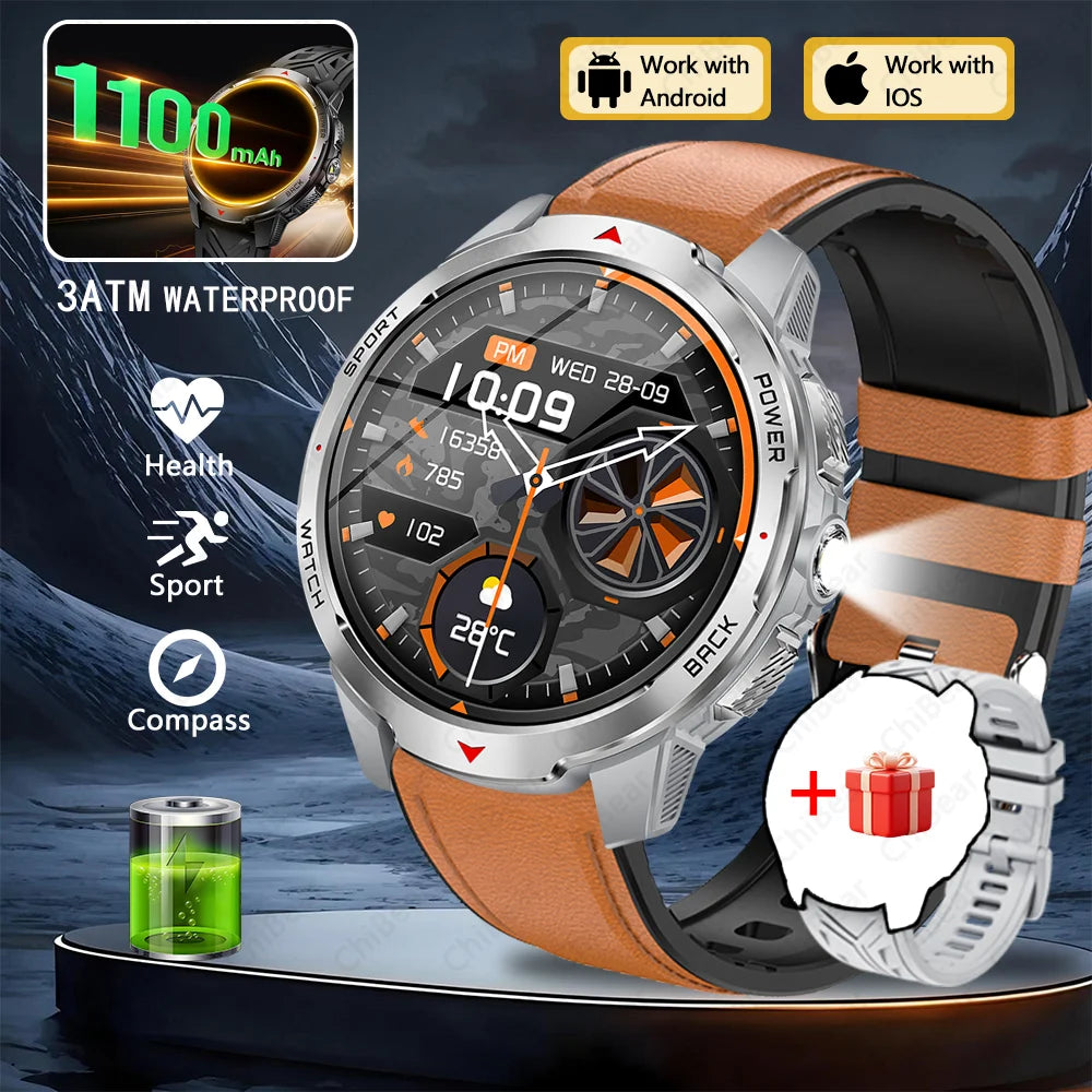 1100mAh Super Capacity Battery Military Outdoor Smart Watch Men 1.7inch Screen Compass Bluetooth Call 3ATM Waterproof SmartWatch