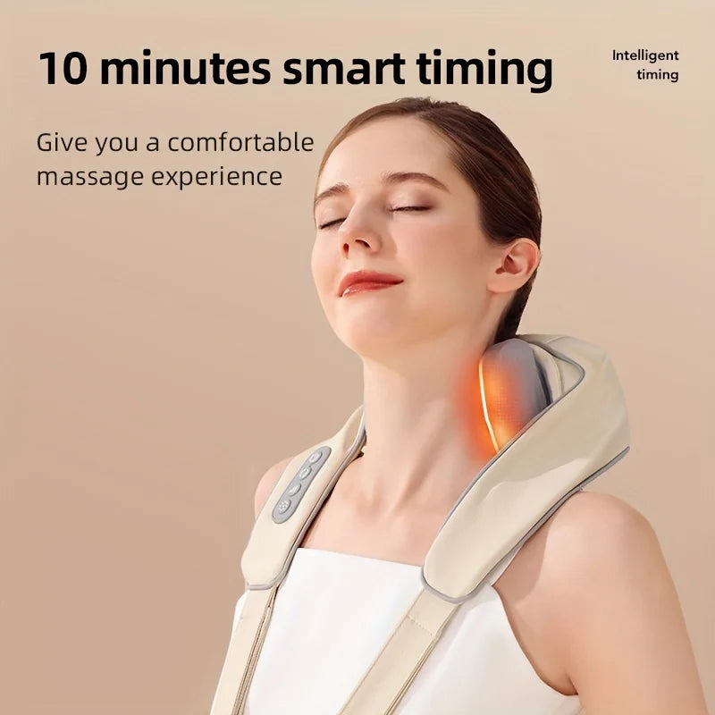 Shoulder and neck massager, capable of deep hot compress, finger pressure wireless massage shawl, electric kneading massager