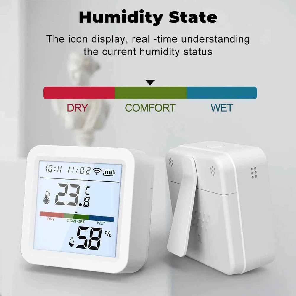 Tuya ZigBee Smart Home Temperature Humidity Sensor with BackLight LCD Works With Google Assistant and Need Tuya Zigbee Hub - AMULET RING STORE