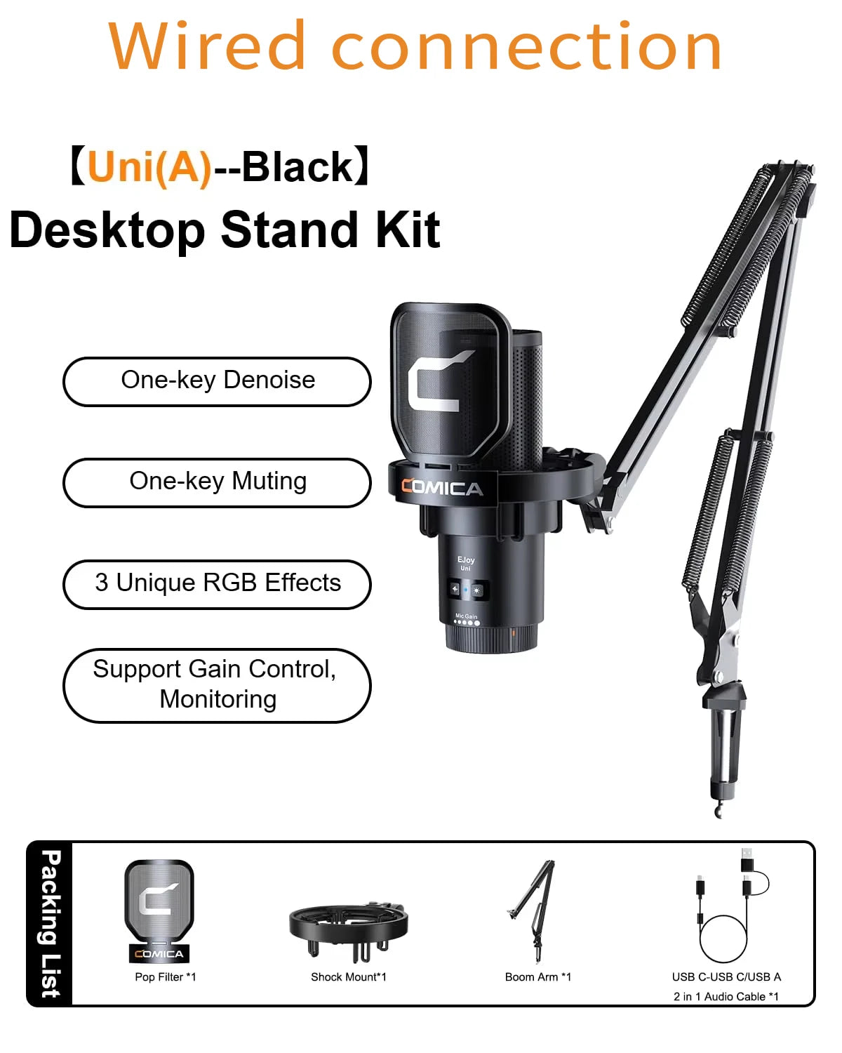 COMICA Uni D Uni A Wired USB Gaming Microphone for PC Laptop Phone Noise Cancellation Condenser Mic With RGB Lighting