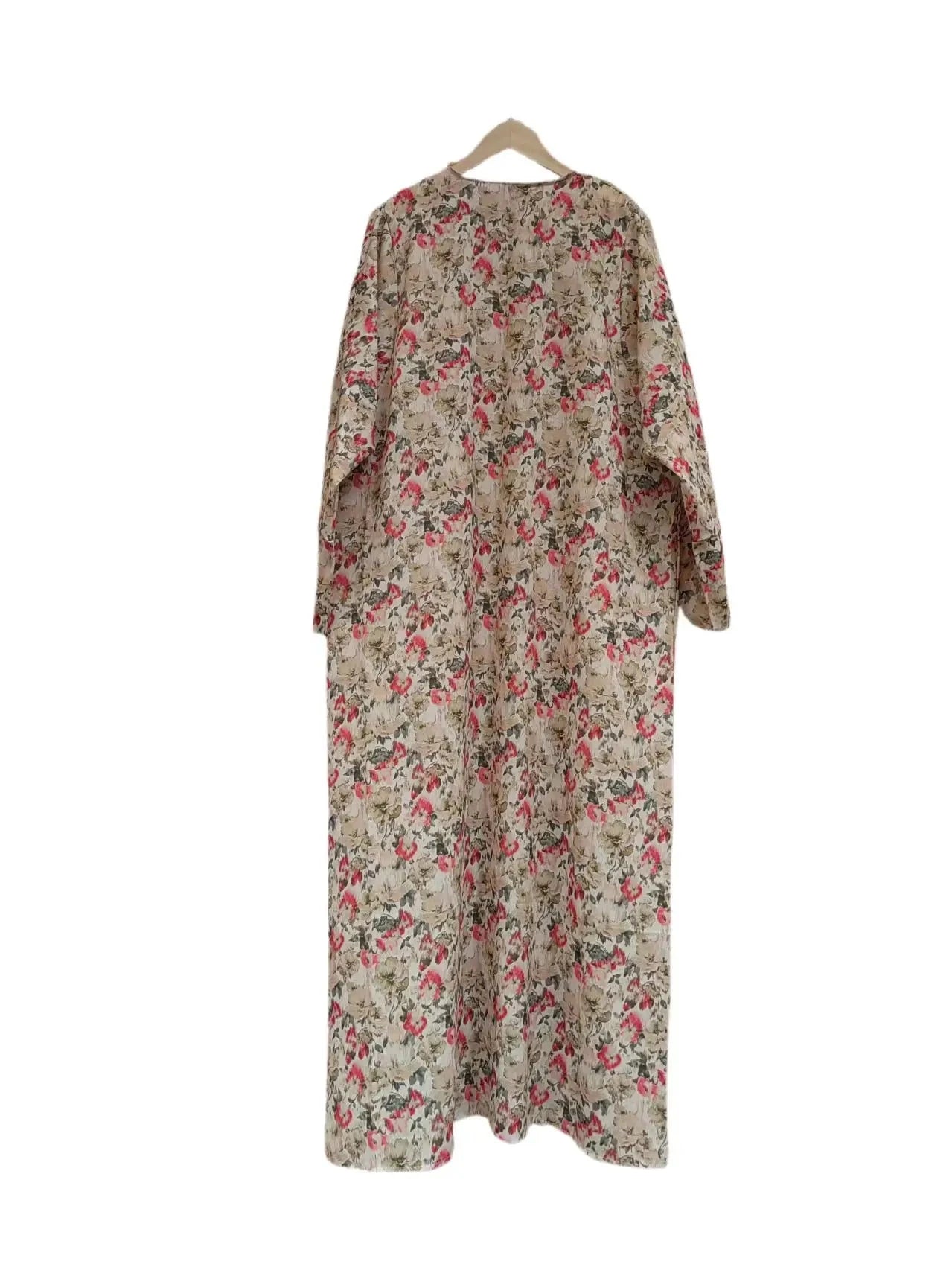 Middle Eastern Printed Floral Abaya Muslim Full Sleeve Loose Open Front Abayas Elegant Kaftan Women Jilbabs Arabian Maxi Dresses - AMULET RING STORE