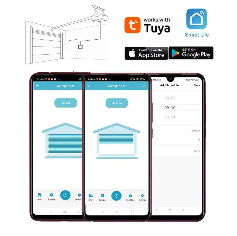 Tuya WiFi Switch Garage Door Controller Smart Door Opener Work with Alexa Google Home Smart Life Tuya APP Control No Hub Require - AMULET RING STORE