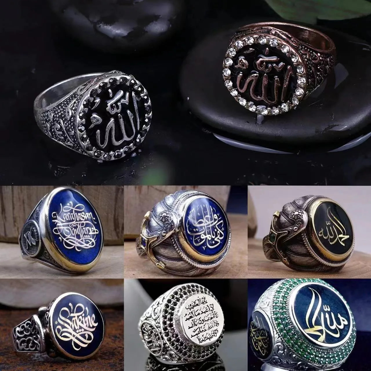 Vintage Arab Style Rings for Men Stainless Ethnic Arabic Calligraphy Ring - AMULET RING STORE