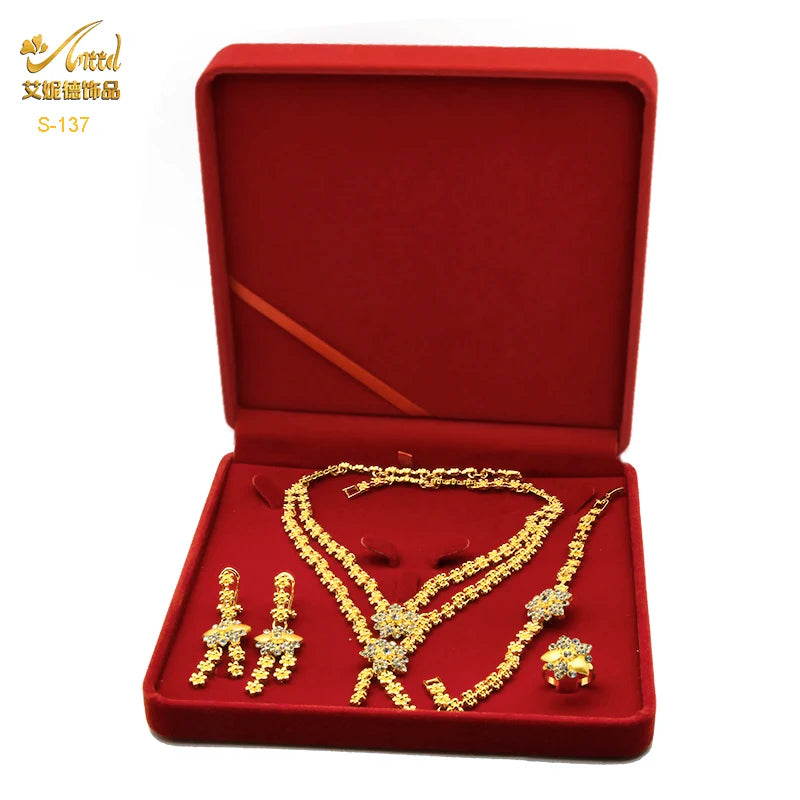 ANIID Dubai Plated Jewelry Set For Women Indian Earring and Necklace Nigeria Moroccan Bridal Accessorie Wedding Bracelet Gifts