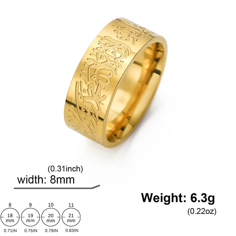 EUEAVAN Muslim Allah Arabic Letter Engraved Ring Stainless Steel Mohammad Shahada Islam Prayer Rings Religious Amulet Jewelry - AMULET RING STORE