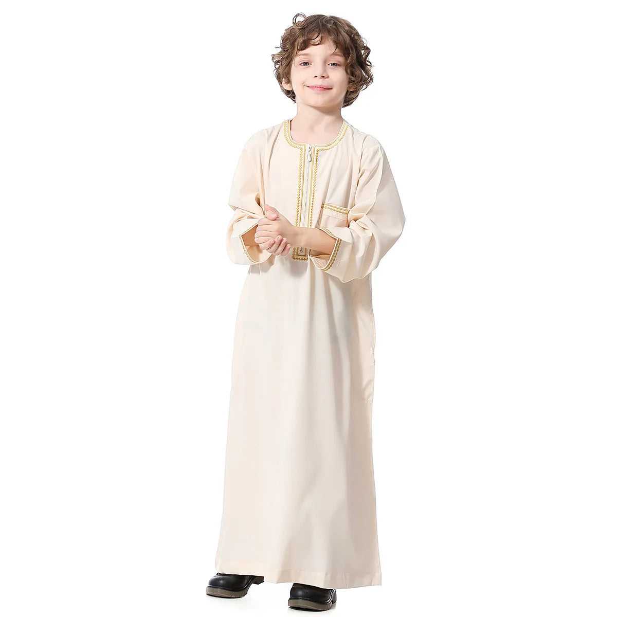 Small Size Muslim Man Clothing Islamic Muslim Arabic Men's Robe Long Sleeve Embroidered Stand Collar Arabian Thobe