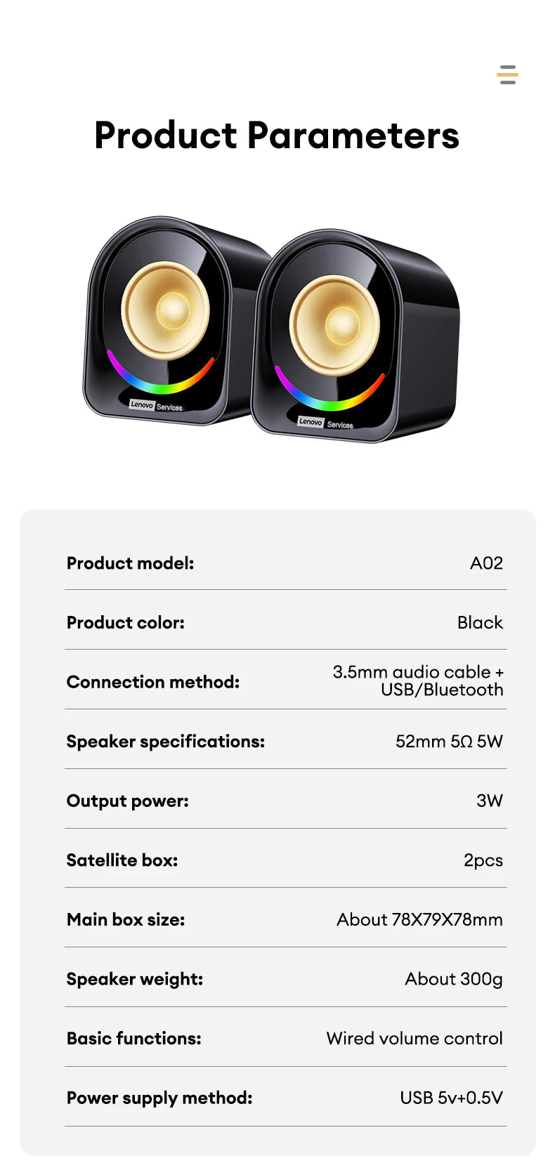New Lenovo A02 Wireless Bluetooth V5.4 Speaker With Dual Mode RGB Light Wired Loudspeaker Vibrant Stereo Sound Camping Soundbox