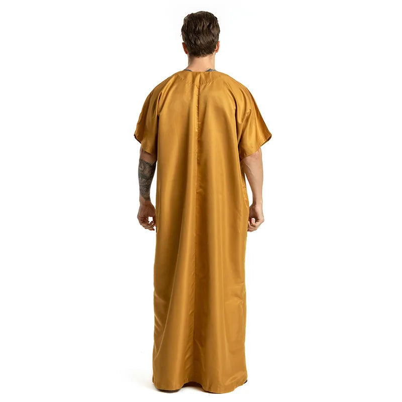 fashion muslim abayas for men embroidery round neck short sleeve full length arab fashion robes prayers clothing