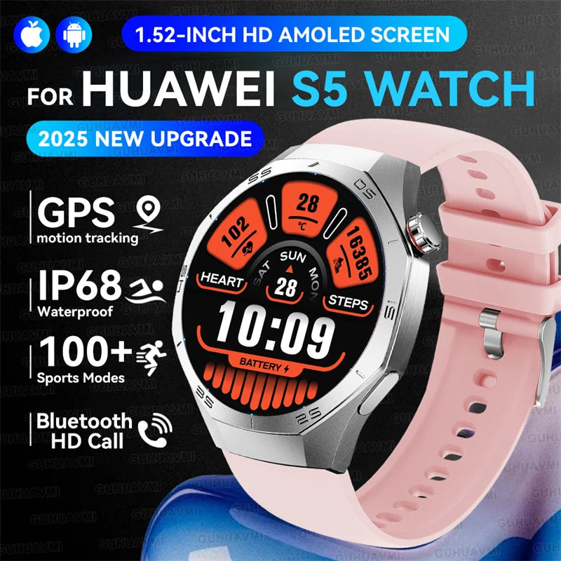 2025New GUHUAVMI GT5 Pro Smart Watch Men HD AMOLED Screen GPS Motion trajectory HeartRate Bluetooth Call 1.52" SmartWatch IP68