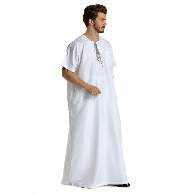fashion muslim abayas for men embroidery round neck short sleeve full length arab fashion robes prayers clothing