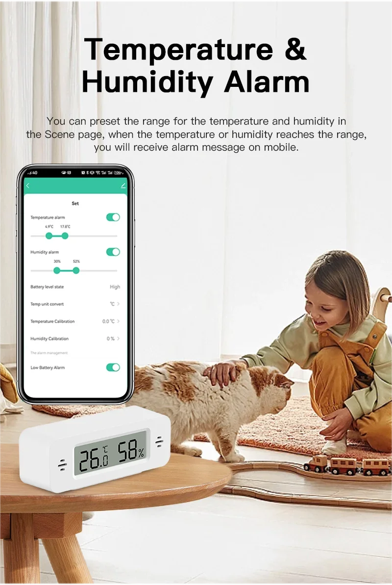 Tuya WiFi Mini Temperature Humidity For Smart Home Thermometer Hygrometer APP Remote Alarm Work with Google Home Yandex Alexa - AMULET RING STORE