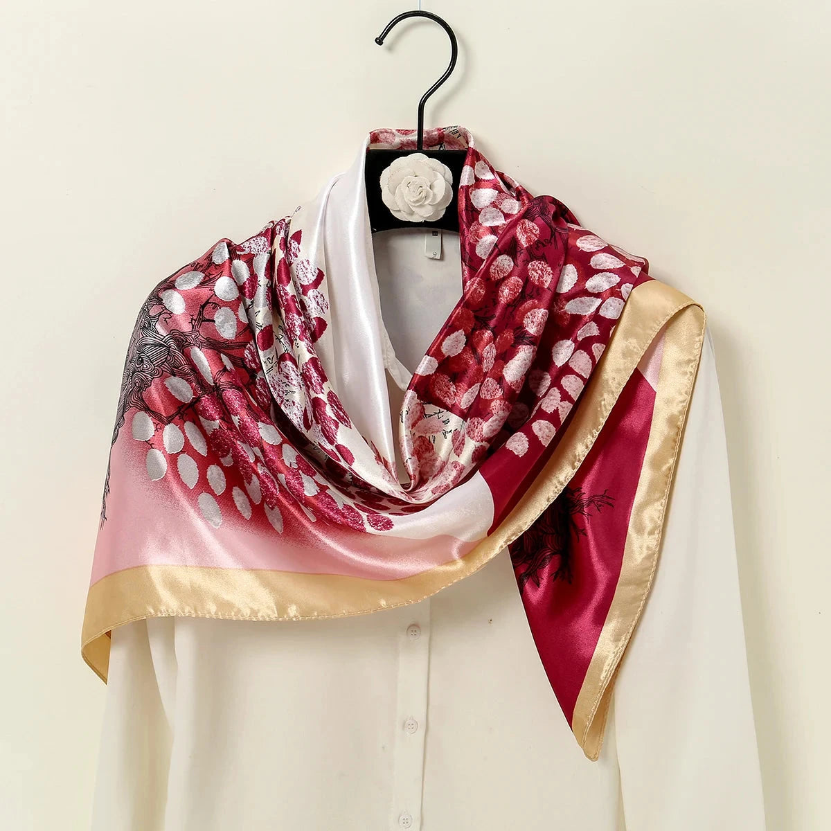 90cm Woman Fashion Satin Silk Square Scarf Spring Summer Shawls Luxury Printed Hijab Scarf Muslim Headband Wrap Beach Stoles - AMULET RING STORE