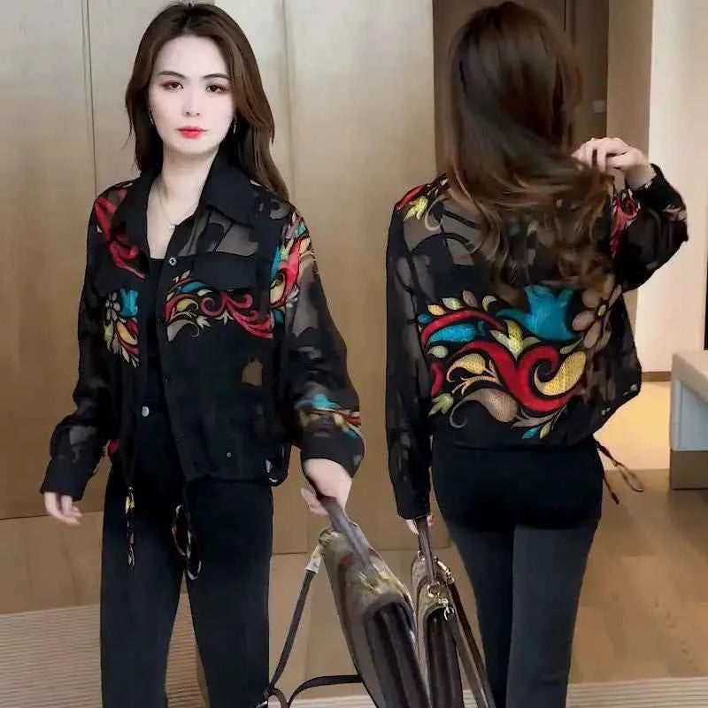 Print Blouse Jacket Women Long Sleeve Shirt Lightweight Design Stylish Tops Sun Protection Clothing Tops Mujer New