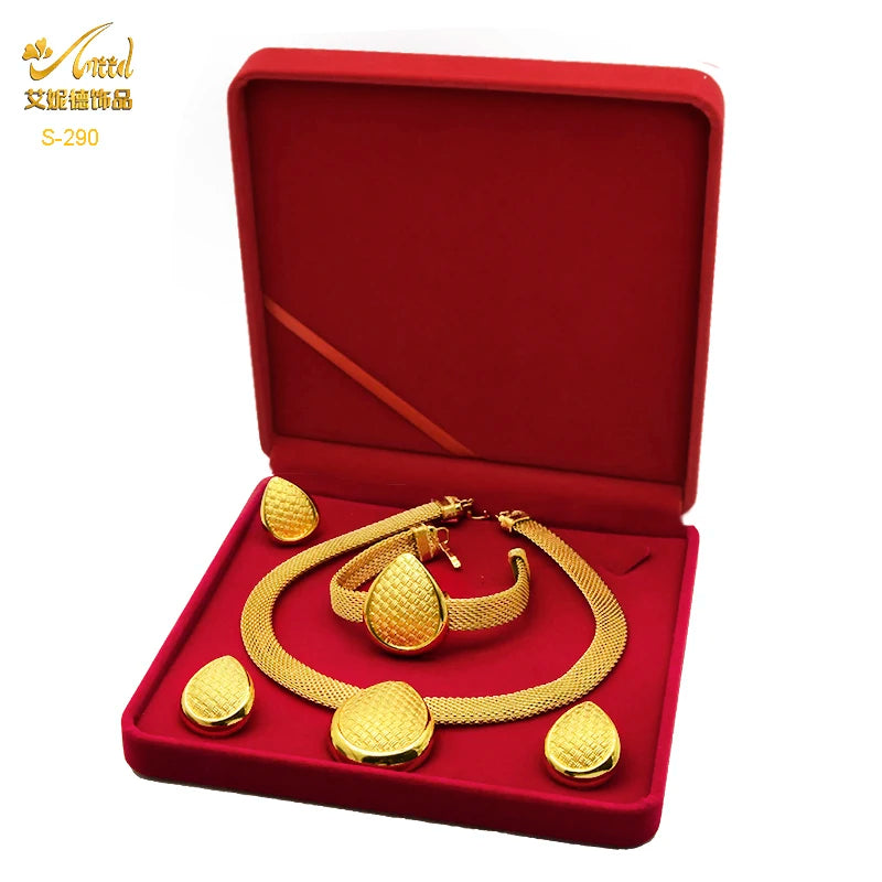 ANIID Dubai Plated Jewelry Set For Women Indian Earring and Necklace Nigeria Moroccan Bridal Accessorie Wedding Bracelet Gifts