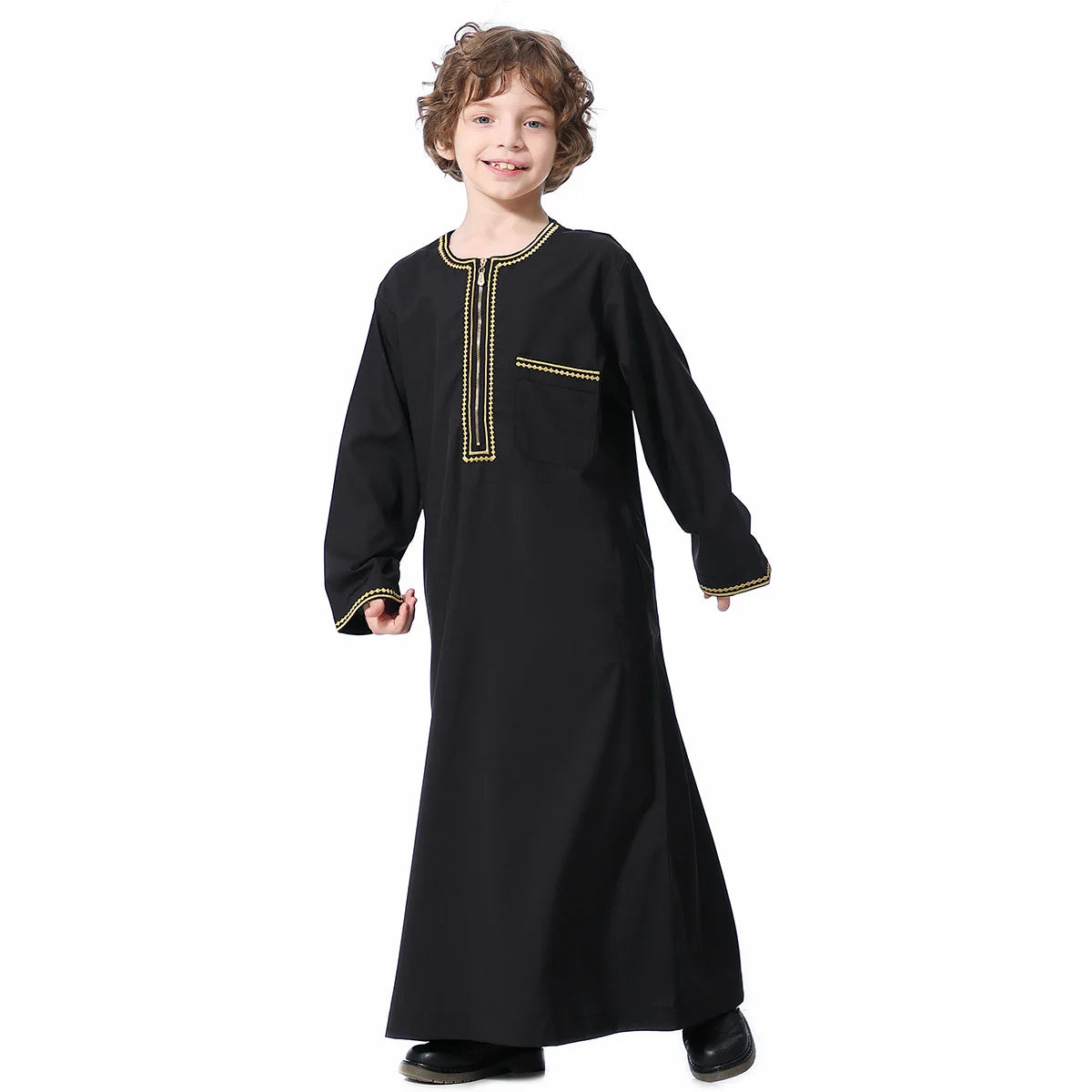 Small Size Muslim Man Clothing Islamic Muslim Arabic Men's Robe Long Sleeve Embroidered Stand Collar Arabian Thobe