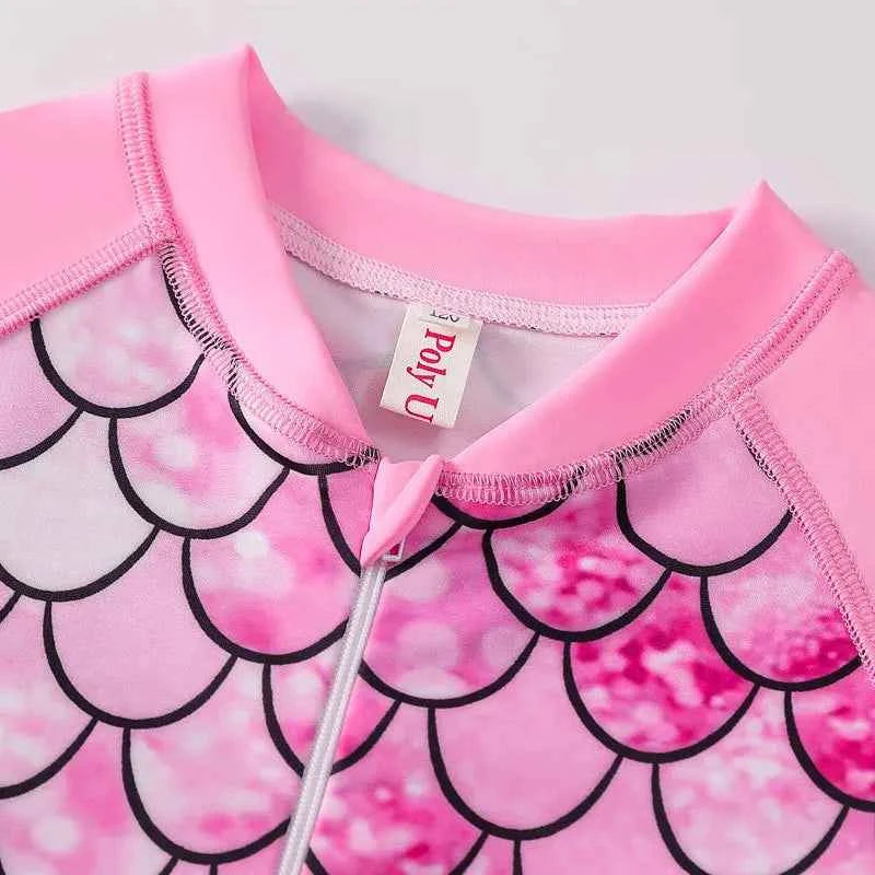 European American Style Mermaid Swimsuit Baby Girls Long Sleeves One-piece Swimsuit Hot Spring Fish Scale Kids Swimsuit 4-12Y - AMULET RING STORE