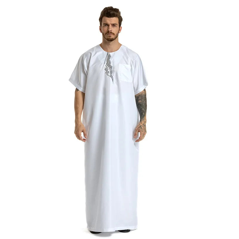 fashion muslim abayas for men embroidery round neck short sleeve full length arab fashion robes prayers clothing