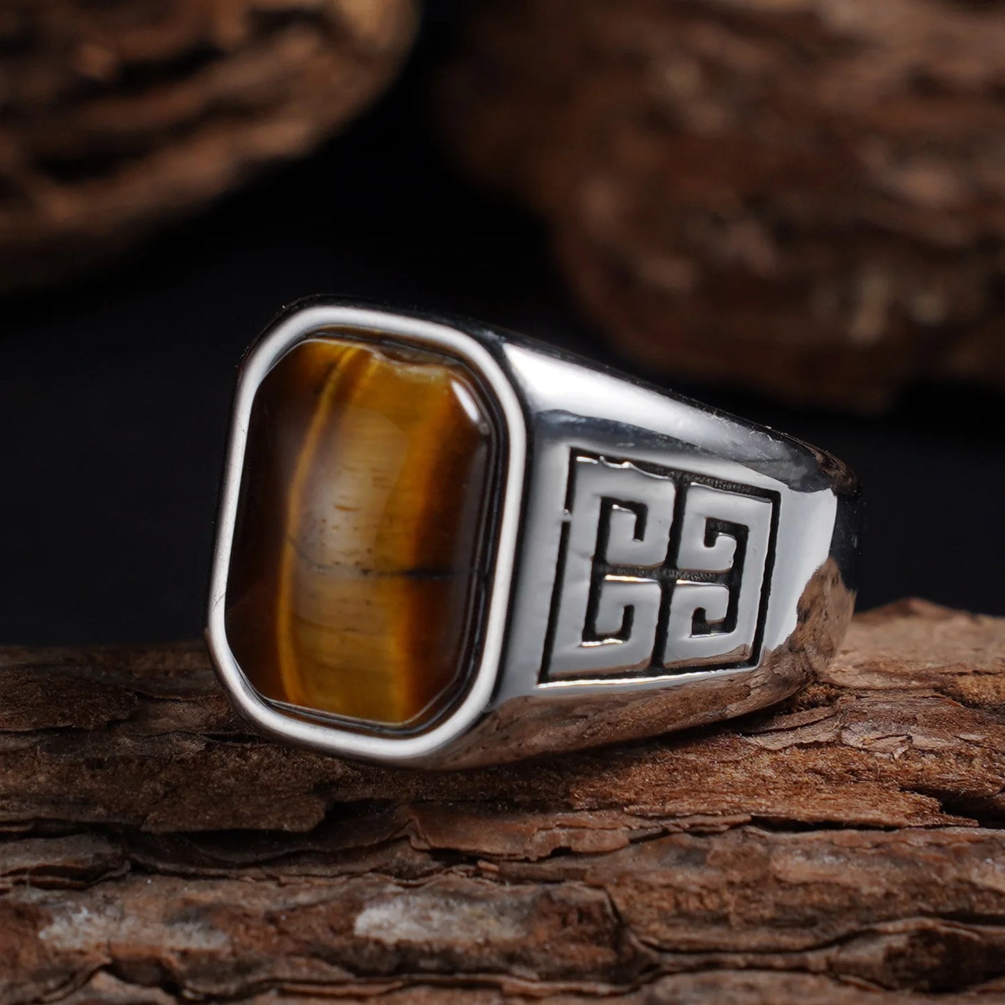 Vintage 316L Stainless Steel Ring with Natural Tiger's Eye
