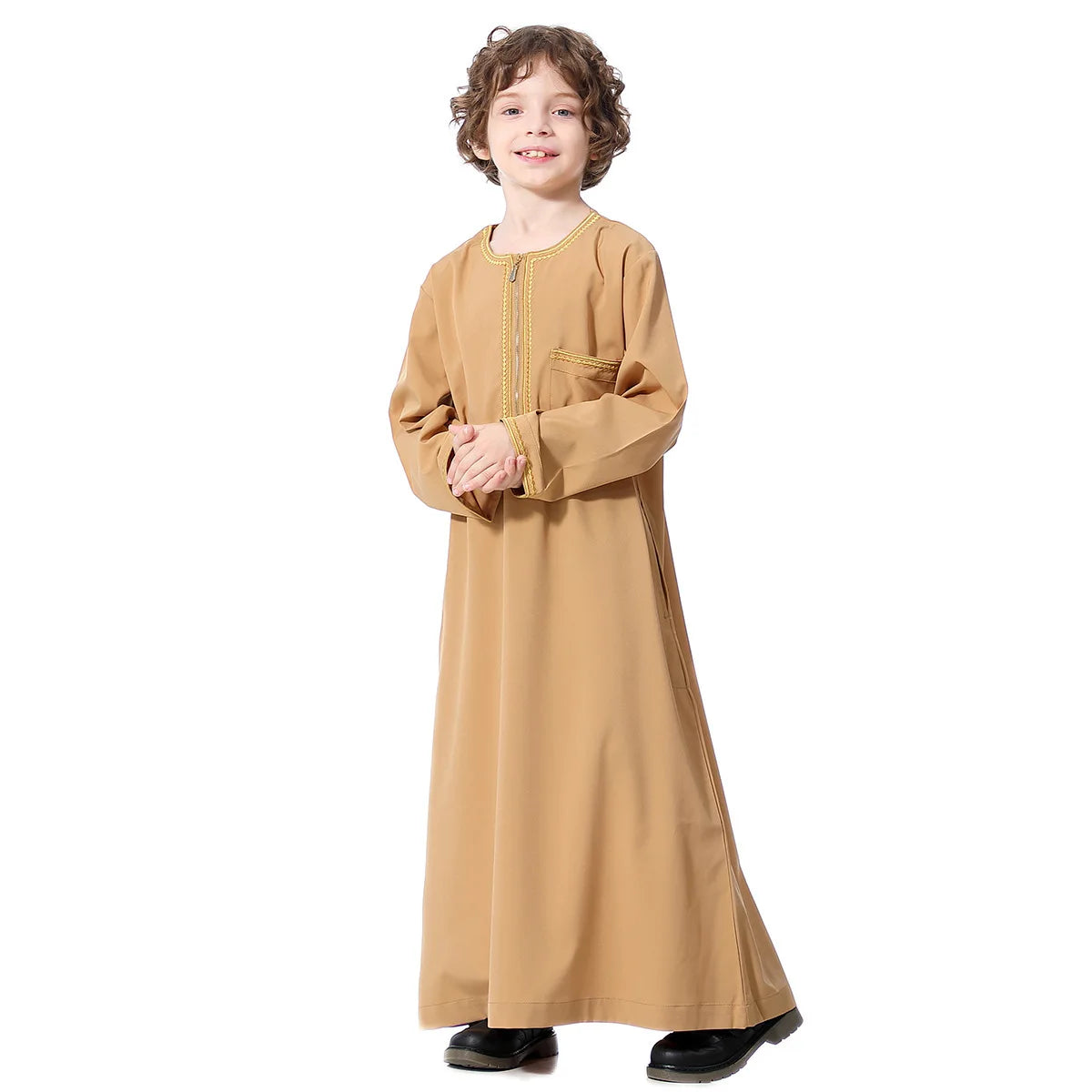 Small Size Muslim Man Clothing Islamic Muslim Arabic Men's Robe Long Sleeve Embroidered Stand Collar Arabian Thobe