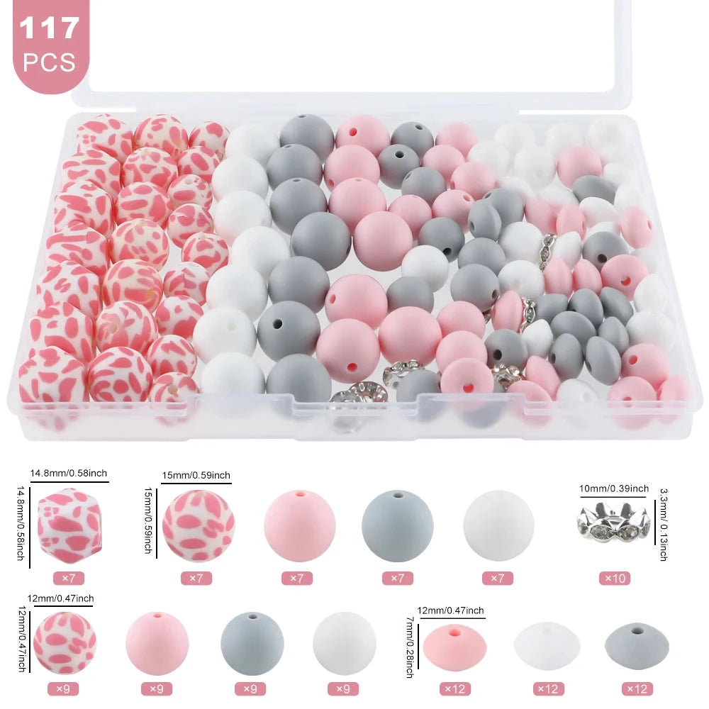 117pcs/Lot Hexagonal Printed/Round/Spacer Bead/Rhinestone Combination Set For Jewelry DIY Bracelet Necklace Earring Accessories - AMULET RING STORE