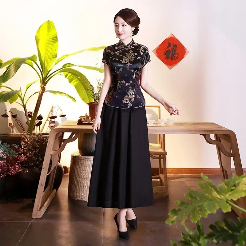 Elegant Ethnic Style Streetwear Cheongsam Qipao Tees Fashion Clothes Tshirts Vintage Shirts for Women Y2k Tops Women Clothing