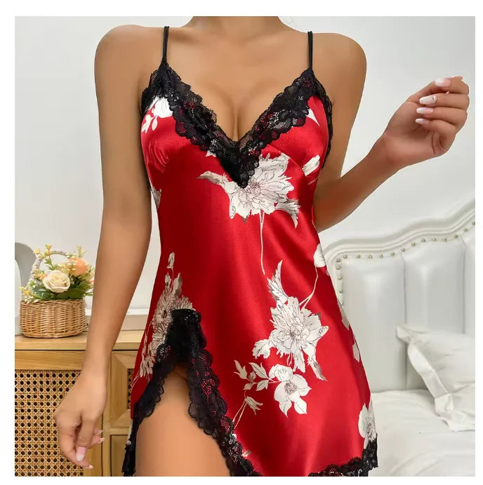 New ice silk sleeping dress summer breathable thin short skirt ladies home wear simulation silk slip dress sexy pajamas - AMULET RING STORE