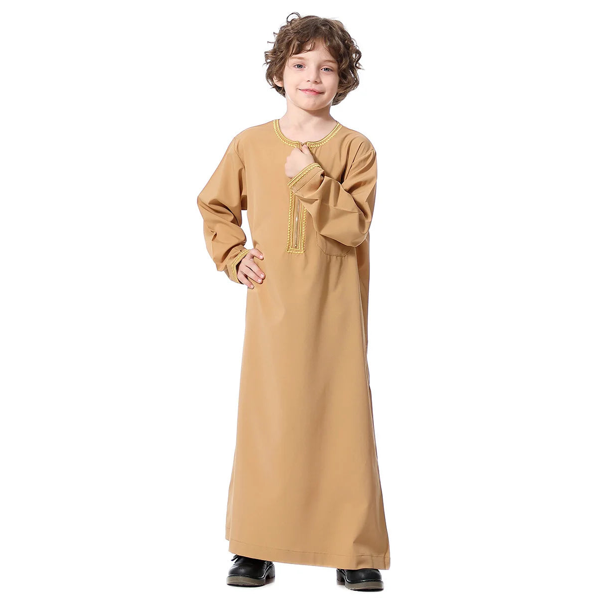 Small Size Muslim Man Clothing Islamic Muslim Arabic Men's Robe Long Sleeve Embroidered Stand Collar Arabian Thobe
