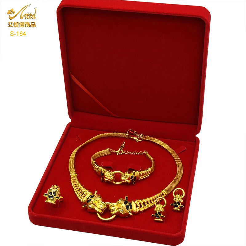 ANIID Dubai Plated Jewelry Set For Women Indian Earring and Necklace Nigeria Moroccan Bridal Accessorie Wedding Bracelet Gifts