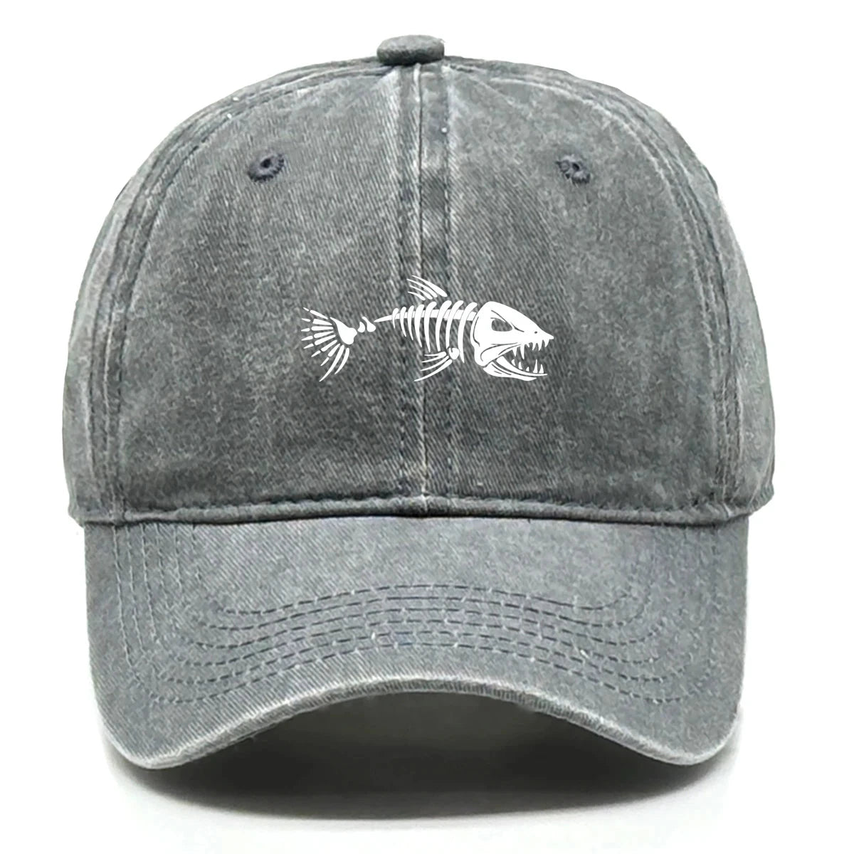 White Fish Bones Print Adjustable Retro Baseball Cap Woman's Cap Distressed Fashion Snapback Caps Ideal Choice For Women & Men - AMULET RING STORE