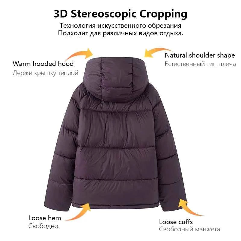 Women's Hooded Purple Cotton Jacket - Quilted Design, Warm Winter Coat, Casual Cold-Weather Outerwear