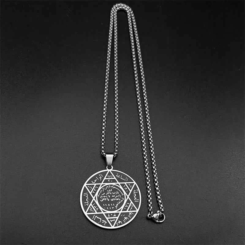 Solomon Seal Hexagram Star David Pendant Necklace for Women Men Stainless Steel Gold Color Arabic Protection Amulet Jewelry