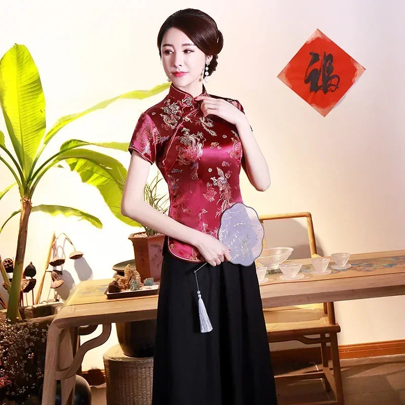 Elegant Ethnic Style Streetwear Cheongsam Qipao Tees Fashion Clothes Tshirts Vintage Shirts for Women Y2k Tops Women Clothing