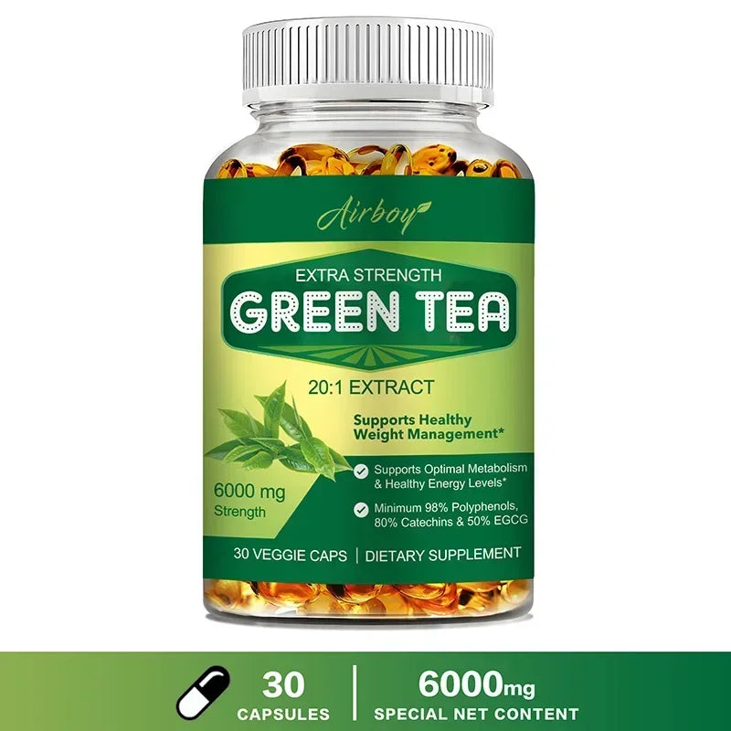 Green Tea Capsules - with 98% Polyphenols, 50% EGCG - Burns Fat, Boosts Metabolism, Appetite Suppressant, Antioxidant