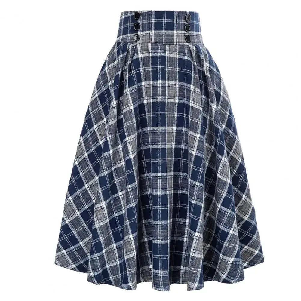 High Waist Plaid Swing Skirt Faionable Large Flounce Midi Skirt Women's Premium Clothing A-Line Silhouette Umbrella Skirt