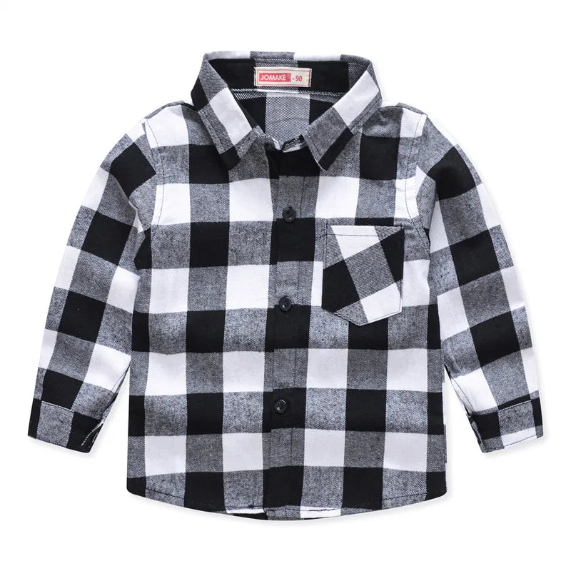 Autumn Children Boy Clothes Red Black Plaid Shirts Kid Single Breasted Lapel Top Spring Baby Fashion Party Outfits