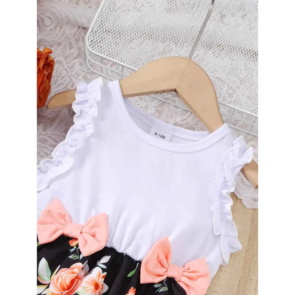 Baby Girl Summer Clothes Floral Print Sleeveless Dresses Pastoral Style Wedding Party Dress with Bow for Toddler Girl 0-3 Years - AMULET RING STORE