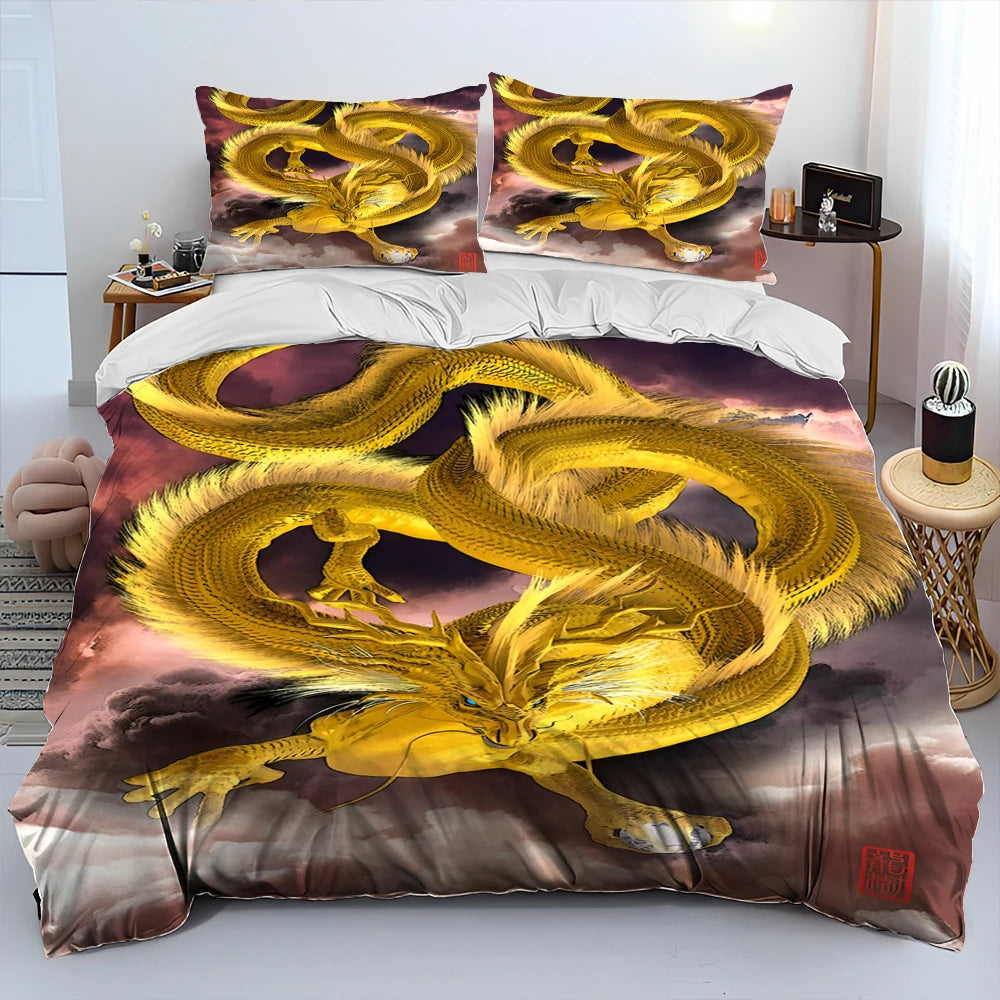 Dragon Cartoon Comforter Bedding Set,Duvet Cover Bed Set Quilt Cover Pillowcase,King Queen Size Bedding Set for Adult Child Gift