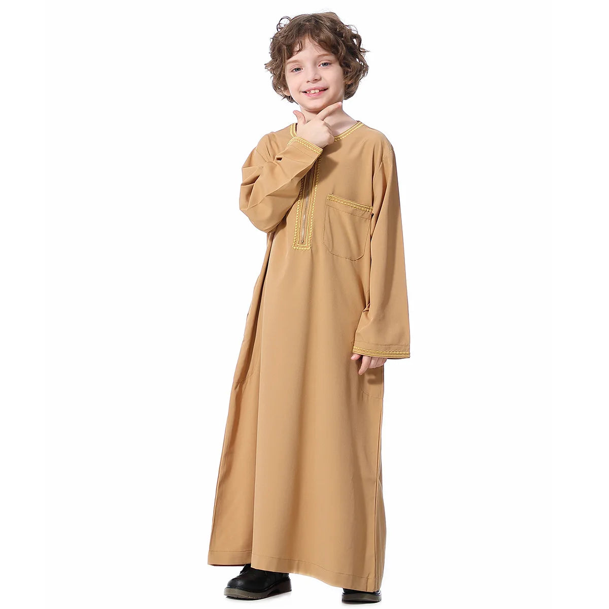 Small Size Muslim Man Clothing Islamic Muslim Arabic Men's Robe Long Sleeve Embroidered Stand Collar Arabian Thobe