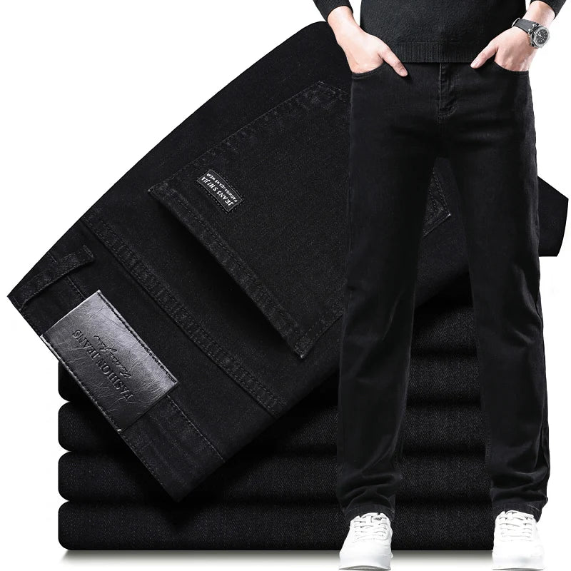 Men New Business Men's Jeans Casual Straight Stretch Fashion Classic Blue Black Work Denim Trousers Male Brand Clothing 28-40